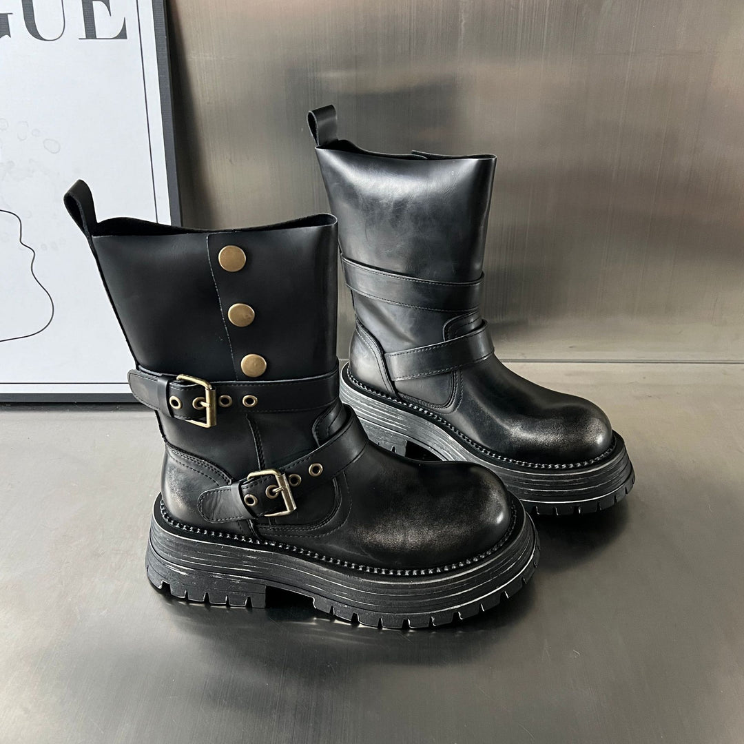 Damen Biker-Stiefel mit modischer Schnallenverarbeitung und robustem Profil EB