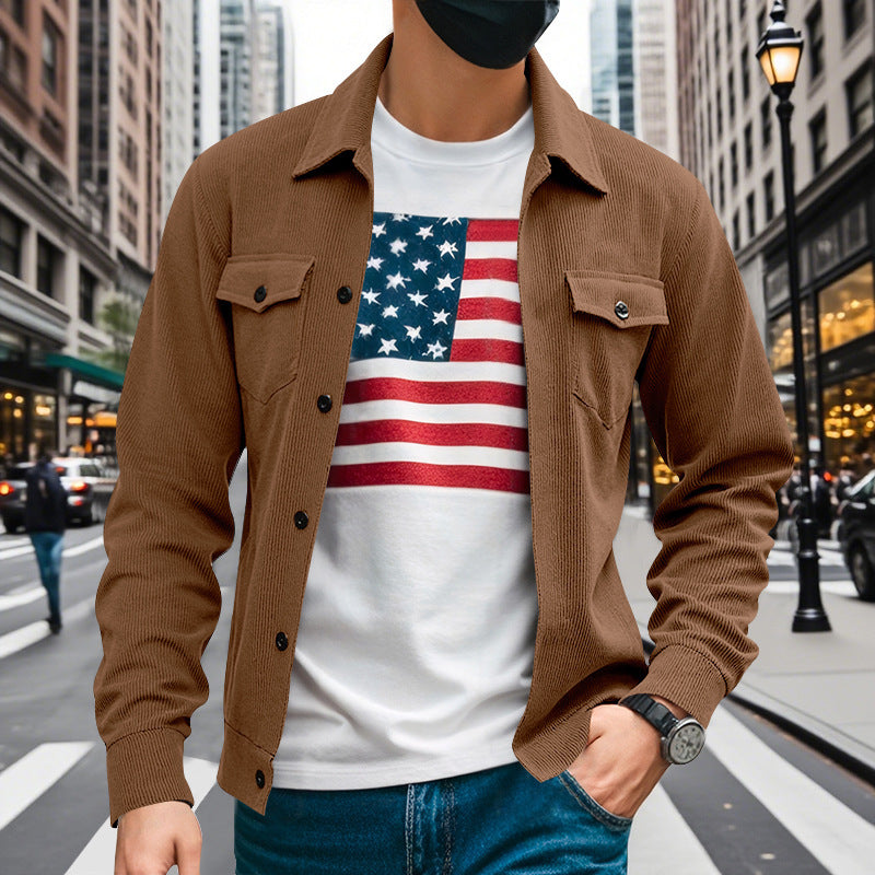 Herren nan Kord-Überhemdjacke mit aufgesetzten Brusttaschen, strukturierter Rippenqualität und durchgehender Knopfleiste EB