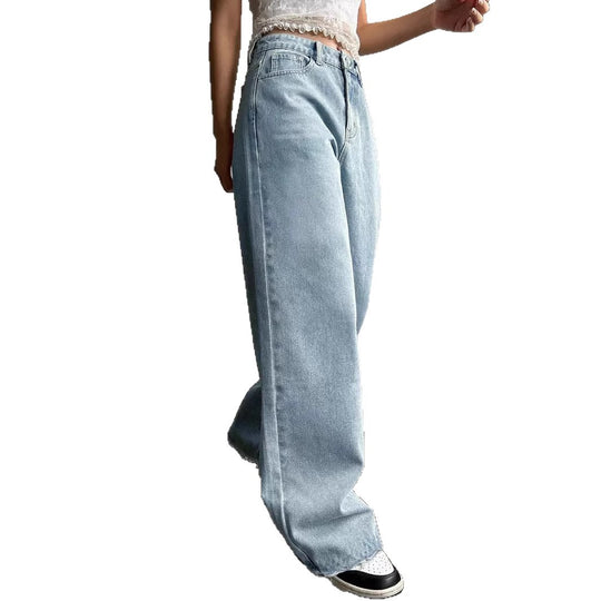 Damen Weite Jeans mit lässigem Schnitt und fransigen Säumen EB