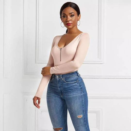 Damen Eleganter Langarmbody aus angenehmem Stretchmaterial EB