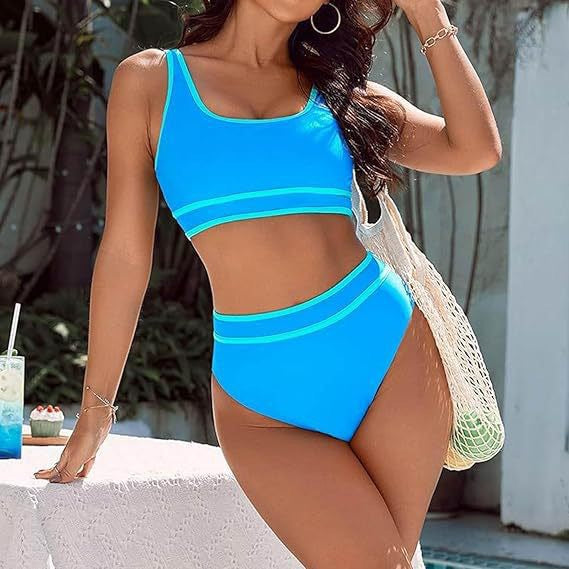 Damen Sportives Bikini-Set mit hohem Bund EB