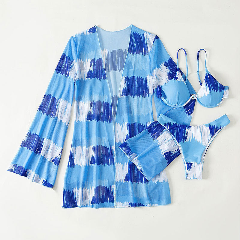 Damen Bikini-Set mit elegantem Cover-Up und verführerischem V-Ausschnitt EB