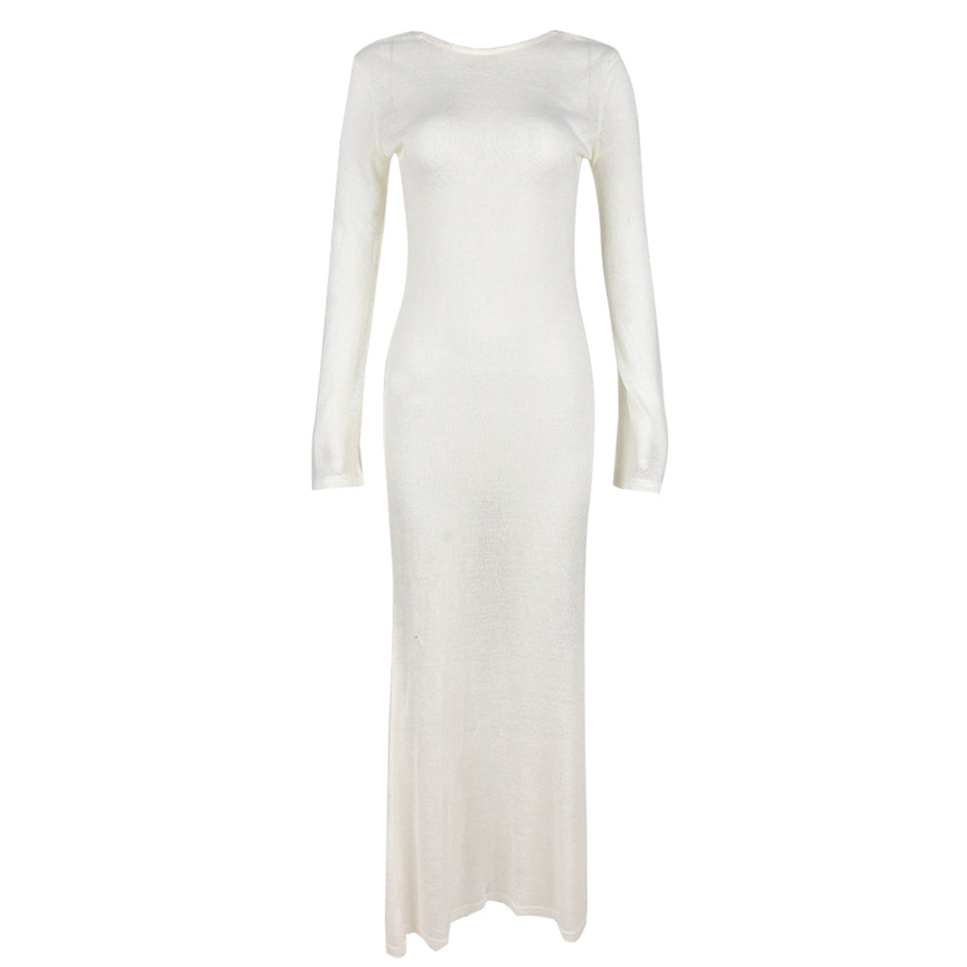Damen Strick-Maxikleid mit langen Ärmeln und figurbetonendem Schnitt EB