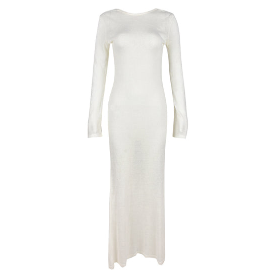 Damen Strick-Maxikleid mit langen Ärmeln und figurbetonendem Schnitt EB