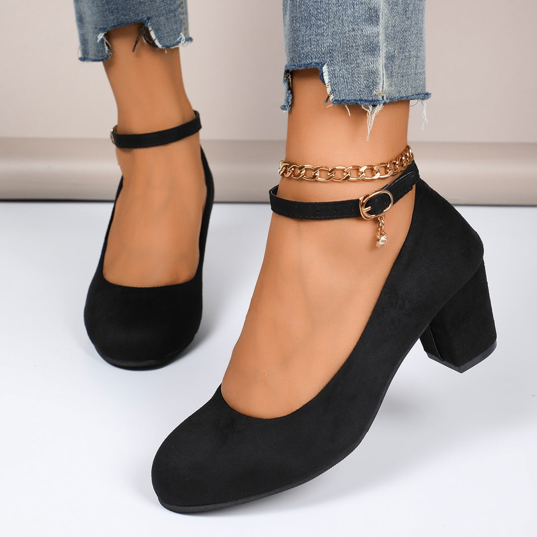 Damen nan elegante Riemchenpumps mit verstellbarem Knöchelriemen und breitem Blockabsatz EB