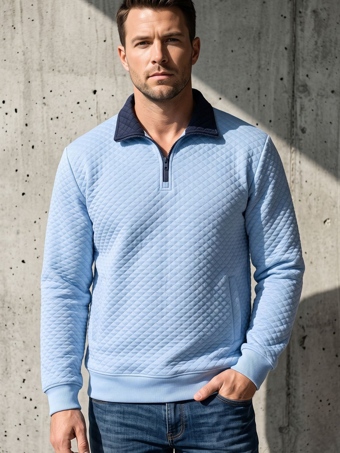 Herren Stepppullover mit Troyerkragen und Halbzip EB