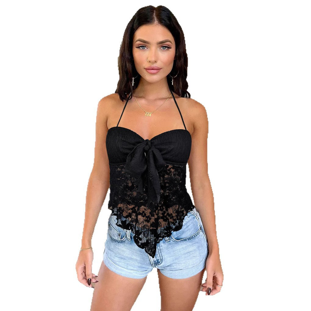 Damen Spitzen-Bustier mit Bindeband und transparentem Design EB