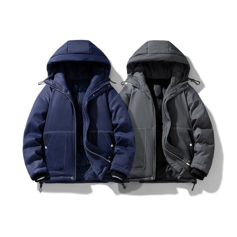 Herren urbaner Kapuzen-Insulated Overshirt mit gesteppter Thermofüllung und Kontrastnähten EB