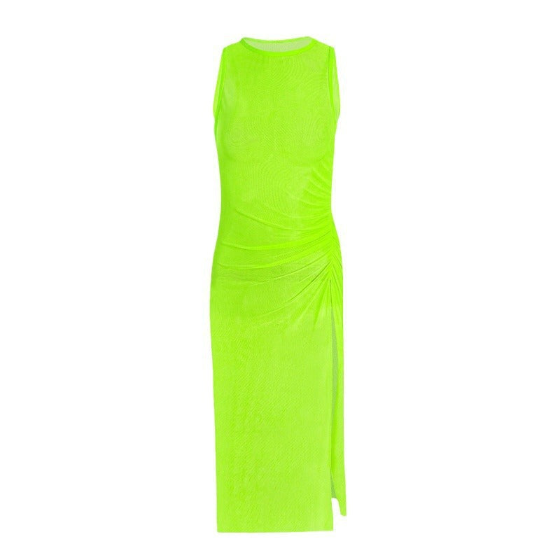 Damen elegantes Midi-Kleid mit Raffungen EB