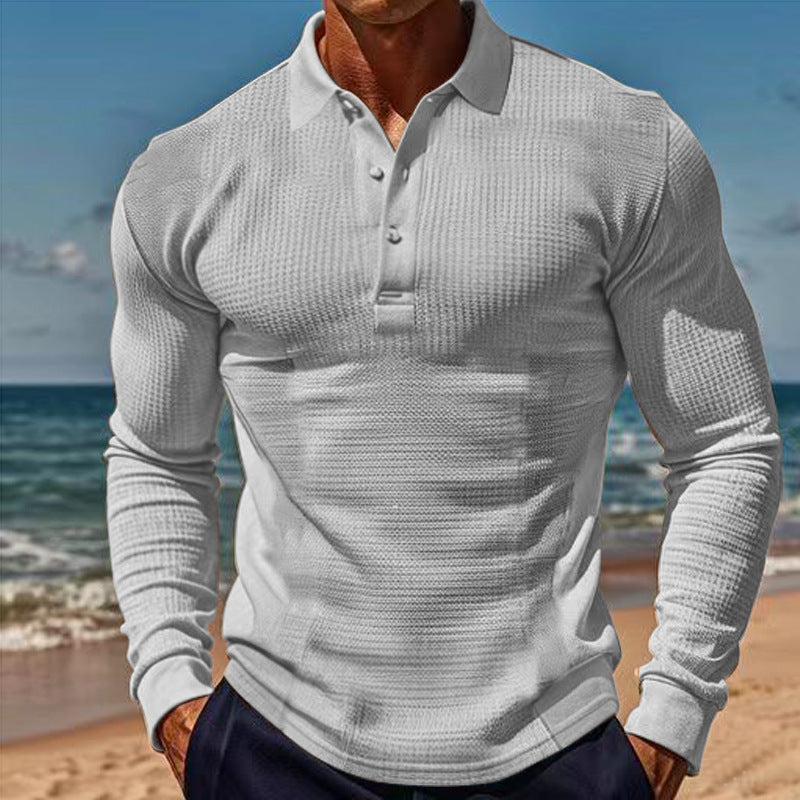 Herren Langarm-Henley-Shirt aus atmungsaktivem Strukturmaterial mit dekorativen Knöpfen EB