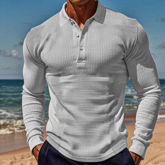 Herren Langarm-Henley-Shirt aus atmungsaktivem Strukturmaterial mit dekorativen Knöpfen EB