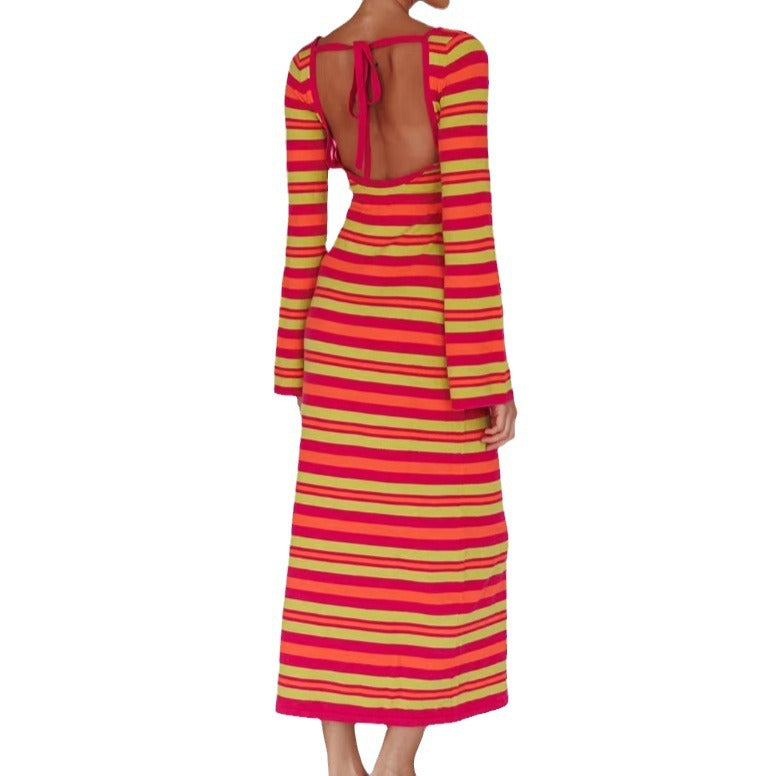 Damen Langarm-Kleid im modischen Streifenlook EB