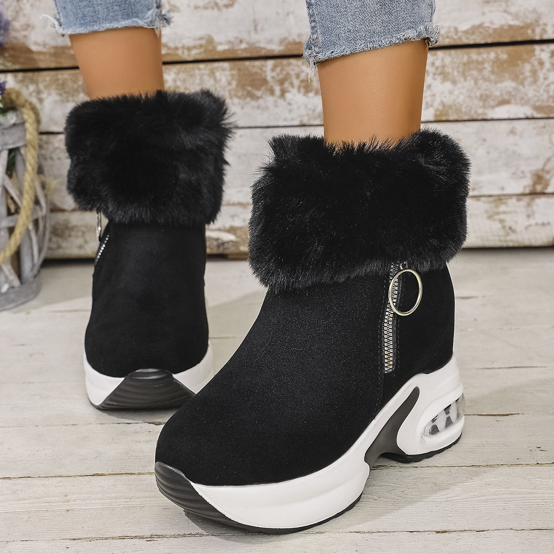 Damen Winterliche Sneaker-Stiefel mit flauschigem Kunstfellkragen und innovativer Sohle EB