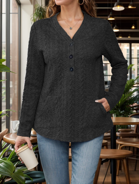Damen legerer Pullover mit Knopfdetails und praktischen Taschen EB