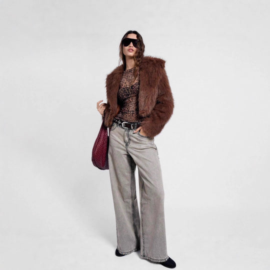 Damen nan figurnahes Netz-Longsleeve mit Leopardenmuster und seitlicher Raffung EB