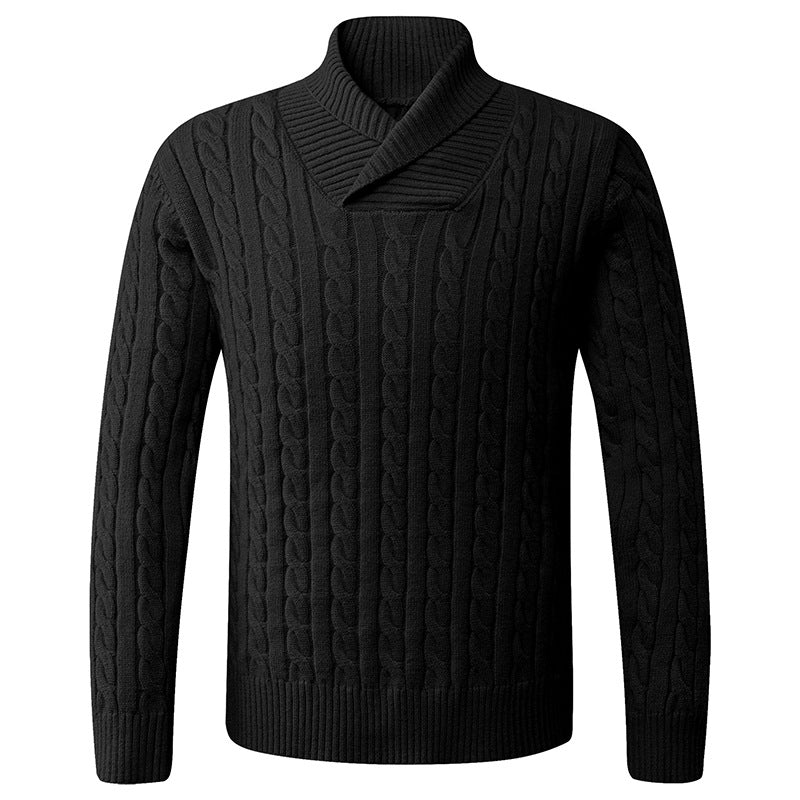 Herren Grobstrickpullover mit modernem Schalkragen und Zopfmuster EB