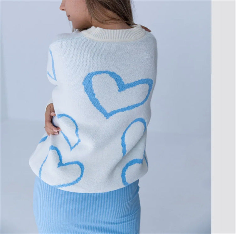Damen Kuscheliger Jacquard-Pullover mit Herzmotiv und lockerer Oversize-Passform EB