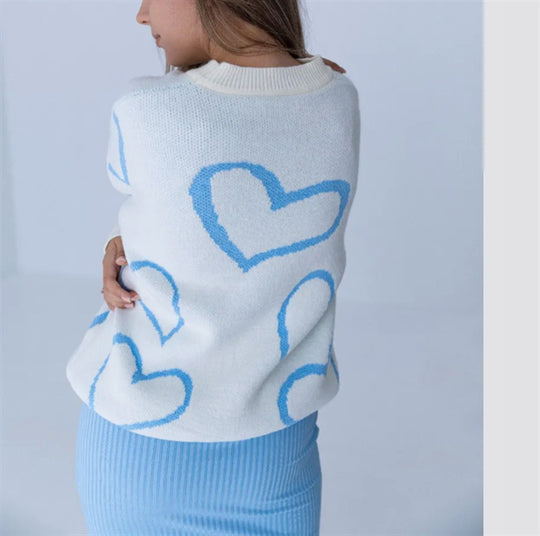 Damen Kuscheliger Jacquard-Pullover mit Herzmotiv und lockerer Oversize-Passform EB