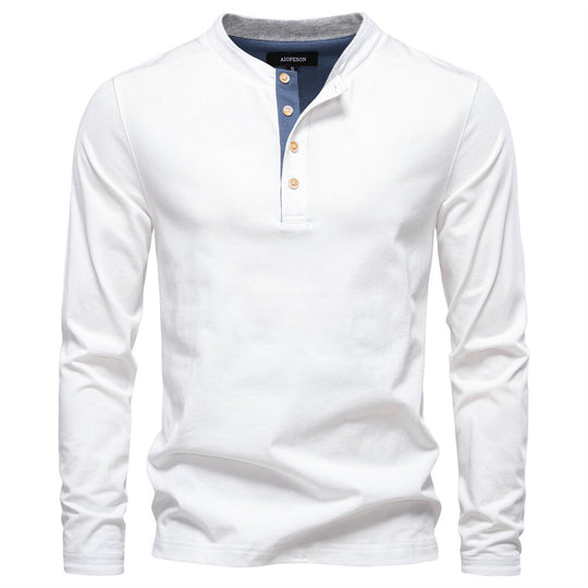 Herren Langarm-Henley-Shirt mit eleganten Druckknöpfen und bequemer Passform EB