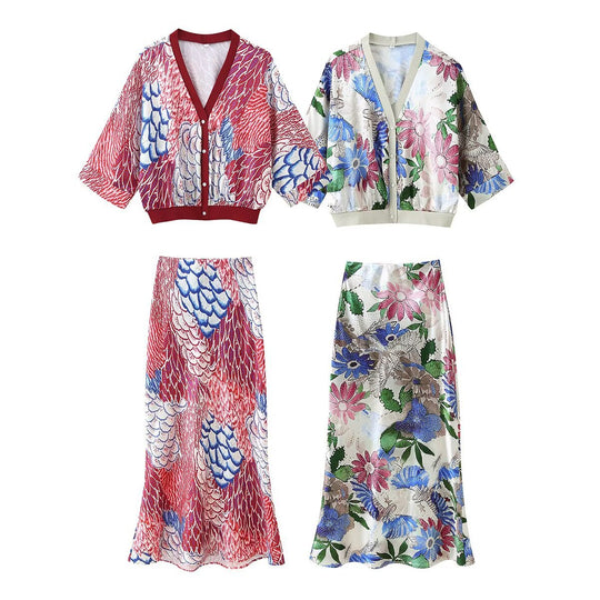 Damen Blütenmuster Set mit Kurzjacke und maxikleid EB