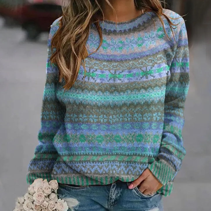 Damen Strickpullover mit kreativem Muster und lässigem Schnitt EB