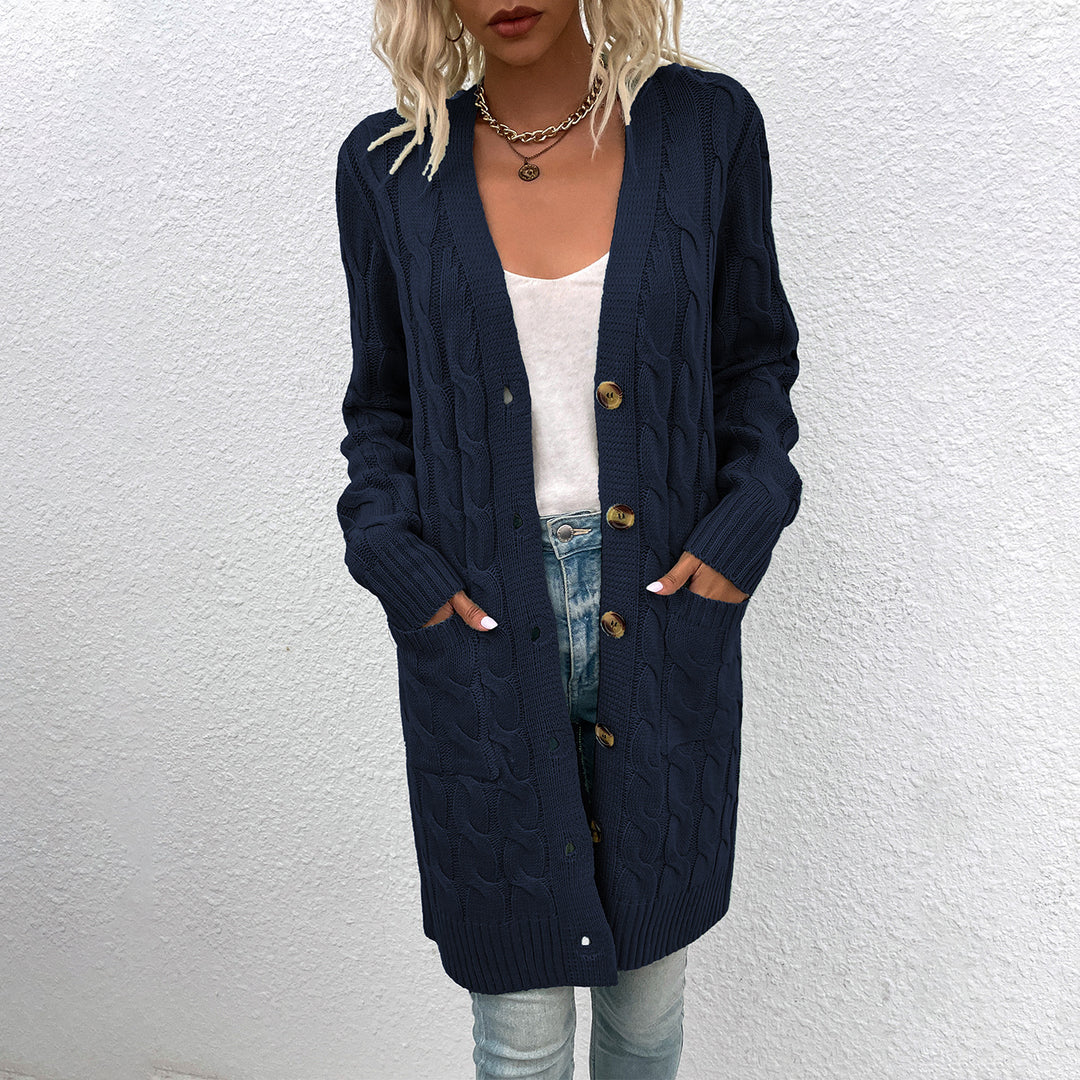 Damen Strickjacke mit tiefem V-Ausschnitt und elegantem Zopfmuster EB