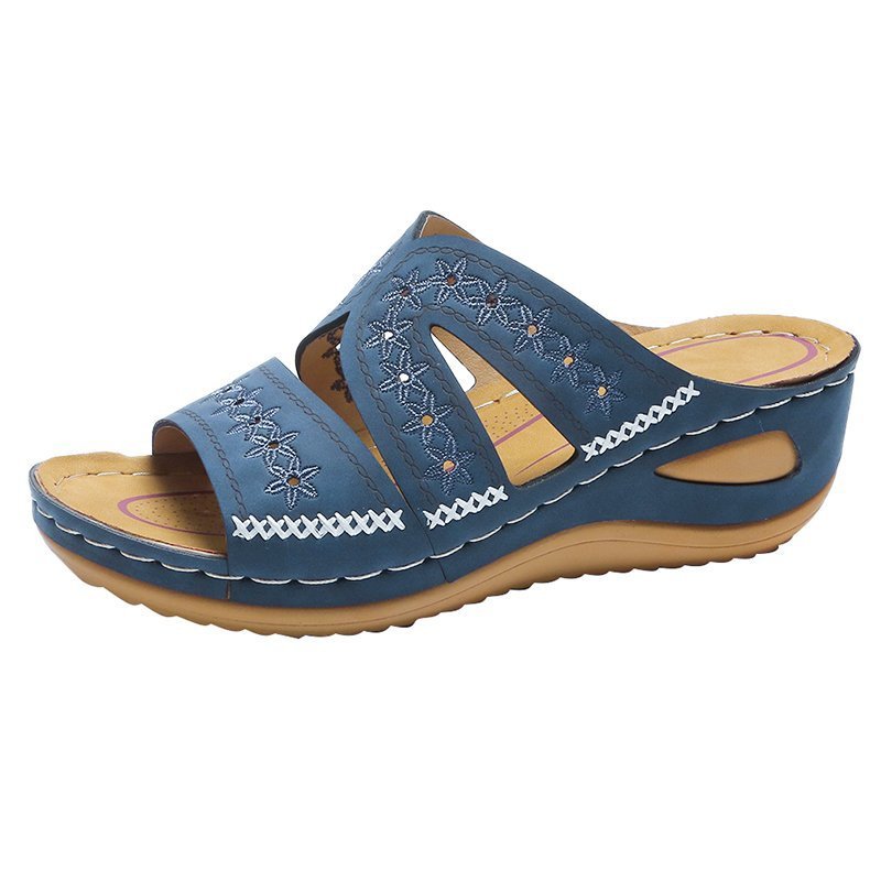 Damen Wedge-Pantoletten mit floralem Stickdesign und anatomischem Fußbett EB