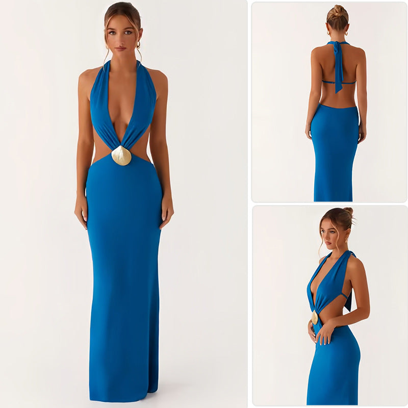 Damen Elegantes und verführerisches Abendkleid mit tiefem V-Ausschnitt und Cut-Out-Design EB