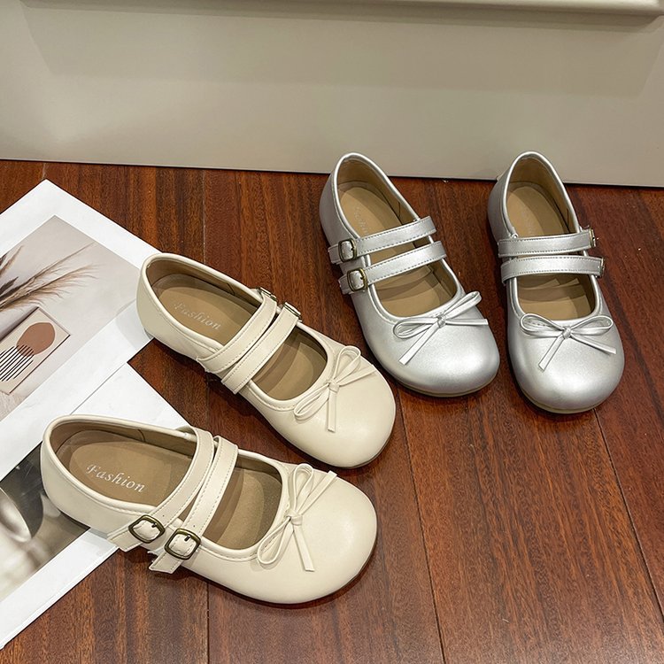 Damen modische Ballerinas mit doppeltem Riemen und dekorativem Schleifendetail EB
