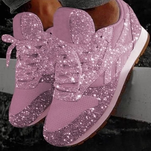 Damen nan glitzernde Sneaker mit kristallbesetzter Oberfläche, gepolstertem Komfortfußbett und rutschfester Gummisohle EB
