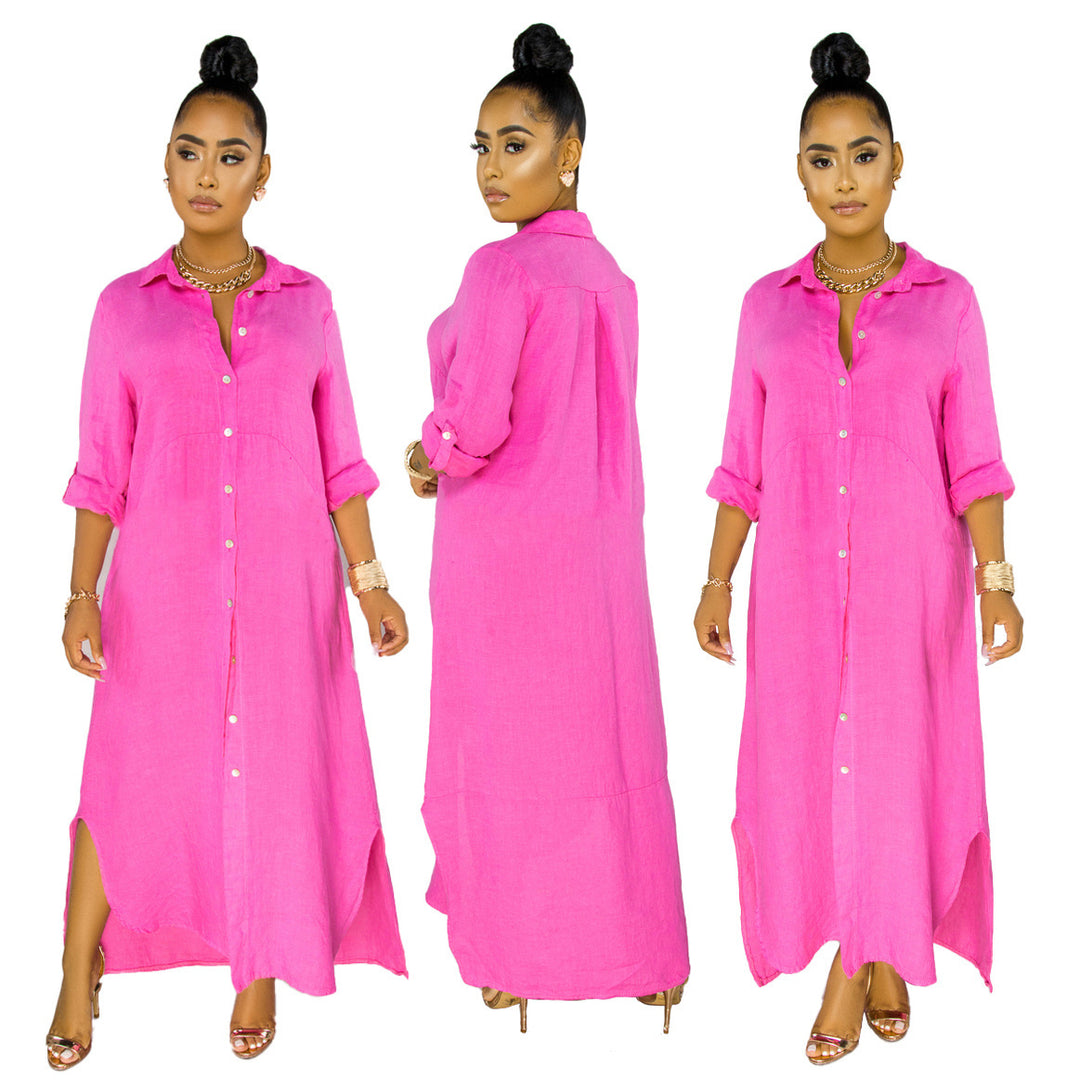 Damen lässiges Hemdkleid mit seitlichen Schlitzen und langfristiger Passform EB