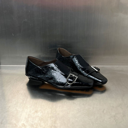 Damen Elegante Slipper mit modischem Schnallenverschluss und hochwertiger Oberflächenstruktur EB