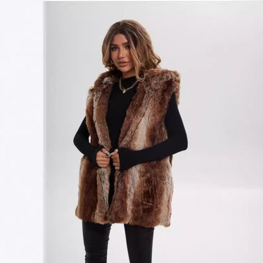 Damen Verspielt designte Fleece-Weste mit Kapuze EB