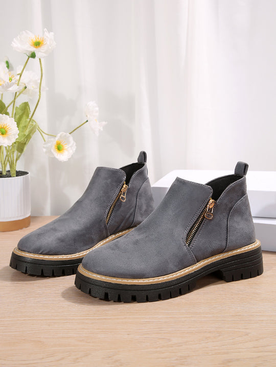 Damen Trendige Chelsea-Boots mit seitlichem Reißverschluss und rutschfester Sohle EB