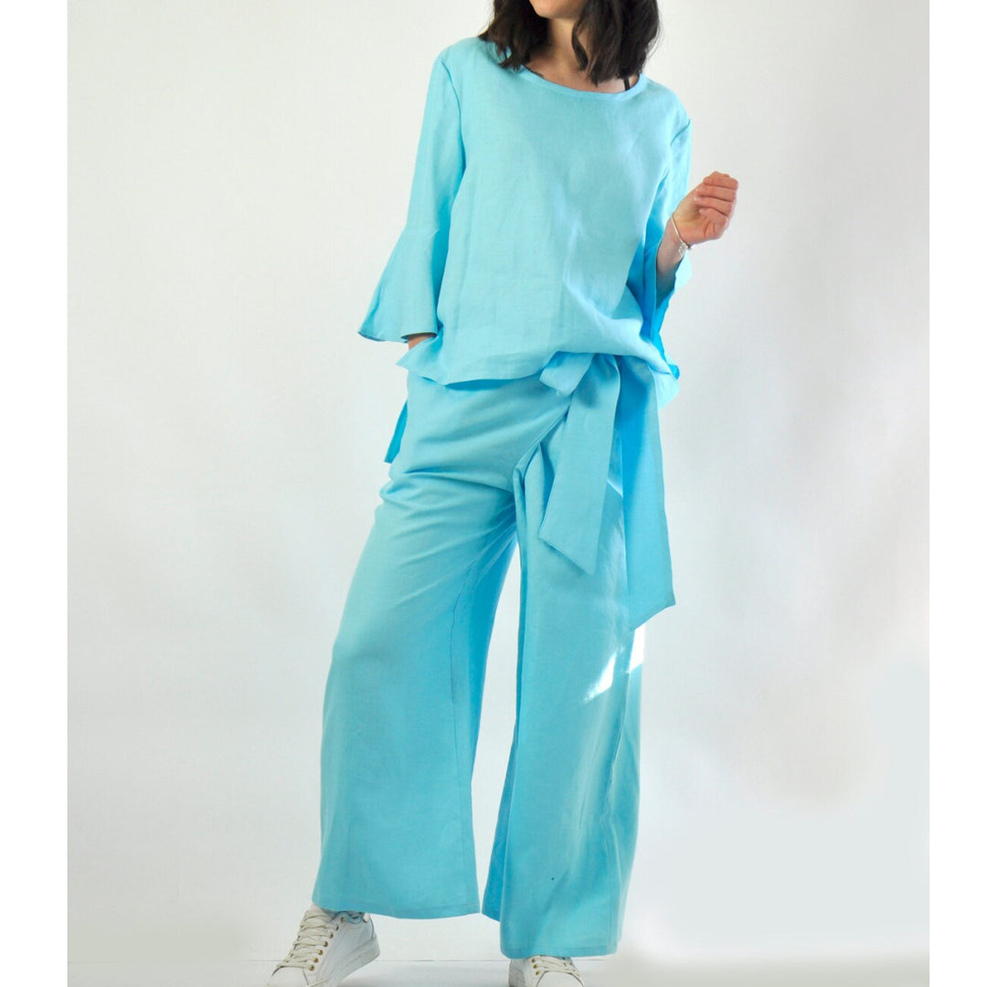 Damen lässiges Tunika- und Hose-Set mit eleganten Schößchen EB
