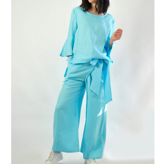 Damen lässiges Tunika- und Hose-Set mit eleganten Schößchen EB