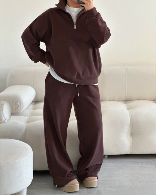 Damen Oversize Sweatshirt mit Halbzip und hohem Stehkragen EB