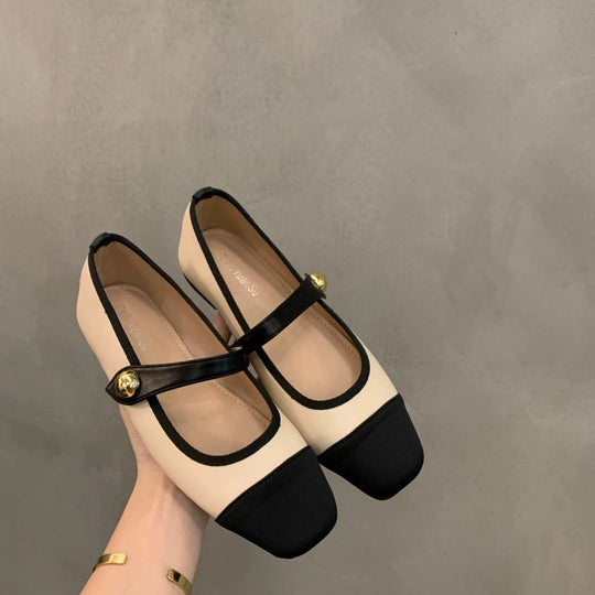 Damen elegante Ballerinas mit modischem Riemchen und dekorativem Knopf EB