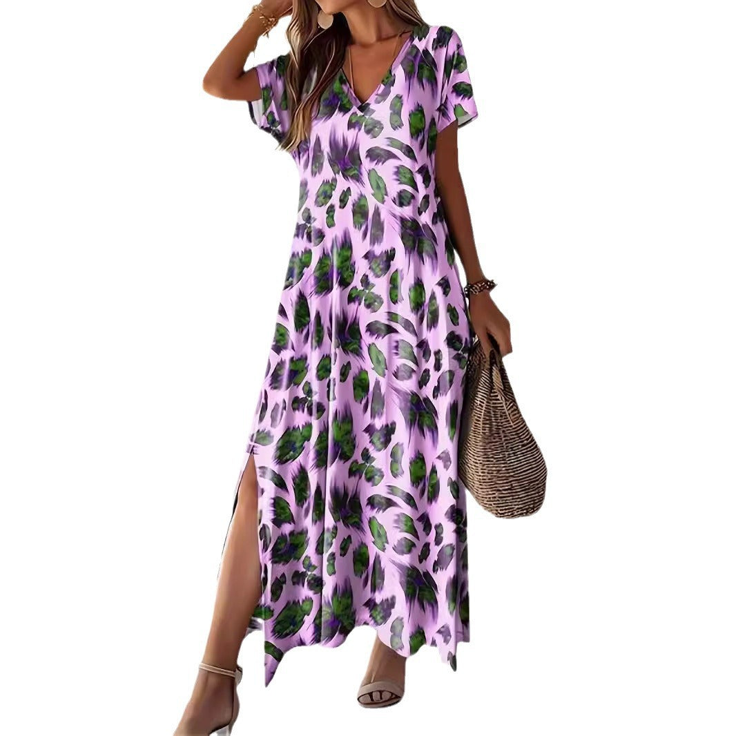 Damen Maxikleid mit elegantem V-Ausschnitt und seitlichen Schlitzen EB