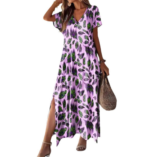 Damen Maxikleid mit elegantem V-Ausschnitt und seitlichen Schlitzen EB