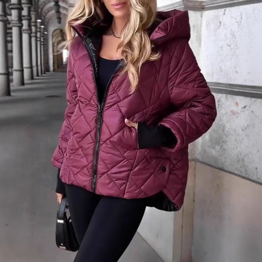 Damen nan gesteppte Kapuzen-Winterjacke mit wattierter Thermofüllung, durchgehendem Reißverschluss und elastischen Bündchen EB