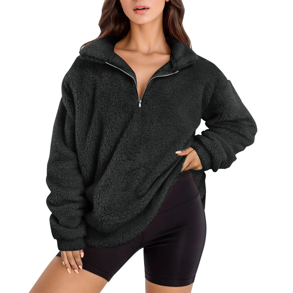 Damen Fleece-Pullover mit halbem Reißverschluss und Oversize-Schnitt EB