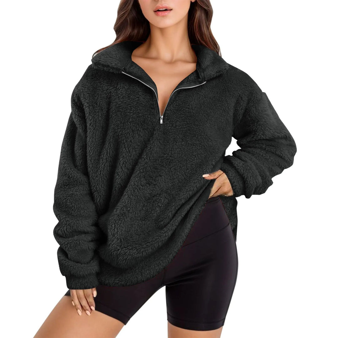 Damen Fleece-Pullover mit halbem Reißverschluss und Oversize-Schnitt EB