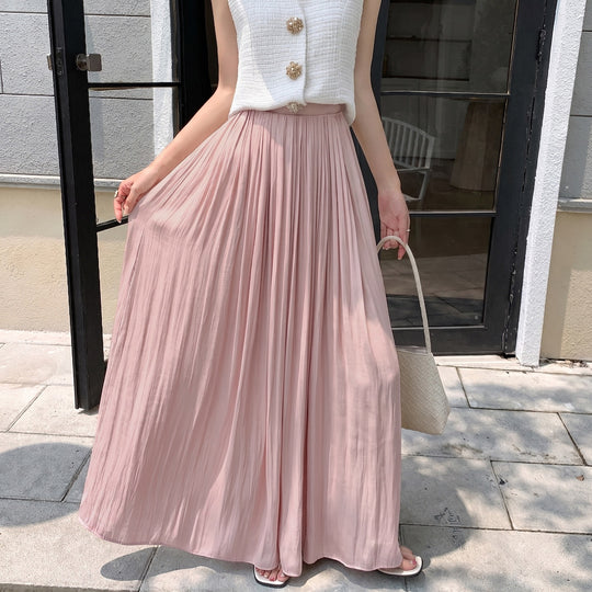 Damen  fließender geraffter Maxirock mit feinem Faltenwurf und hohem Elastikbund EB