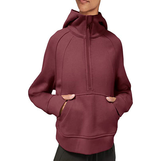 Damen sportlicher Fleece-Hoodie mit halbem Reißverschluss EB