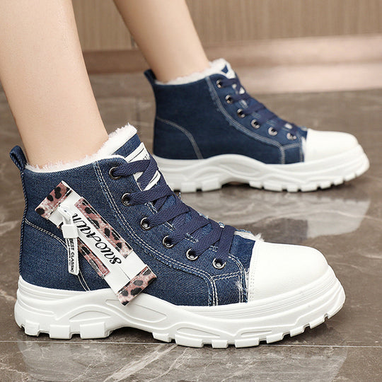 Damen High-Top Sneakers aus robustem Denim mit kuscheligem Fleece-Futter EB