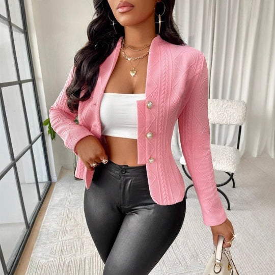 Damen Mode Blazer mit strukturiertem Design und glänzenden Knöpfen EB