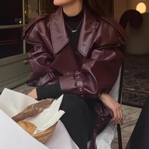 Damen modische Kunstlederjacke EB