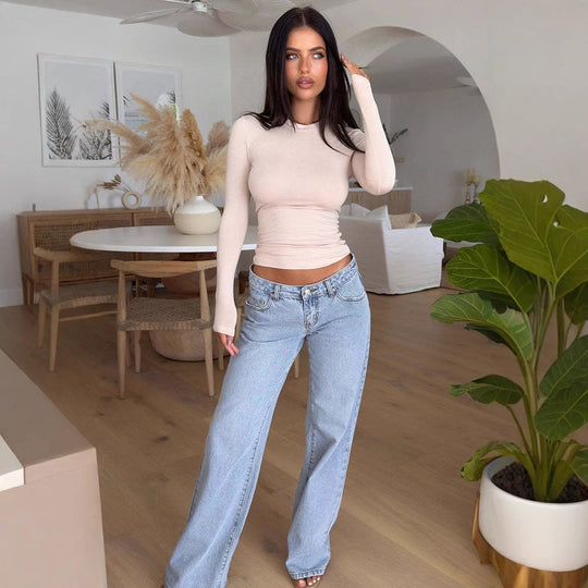 Damen figurbetontes Langarmshirt mit lässigem Schnitt und elastischem Material EB