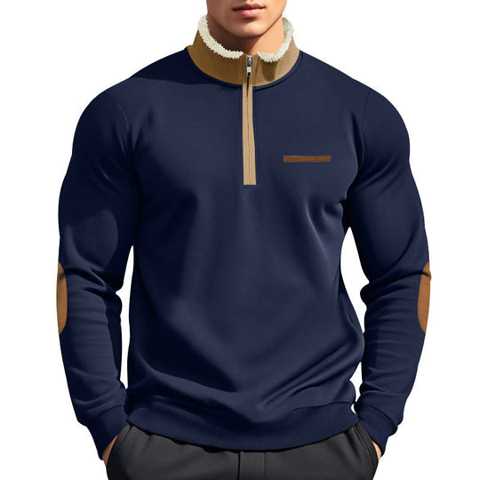 Herren nan Halbzip-Troyer mit Teddyfleece-Kragen und Leder-Ellbogenpatches EB